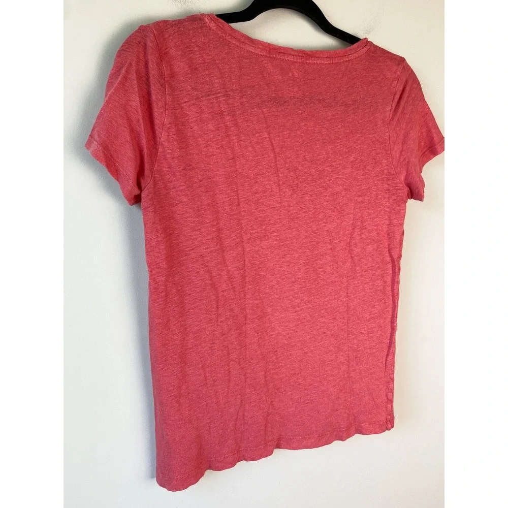J Crew Womens 100% Linen V Neck Pocket Tee S Coral Short Sleeve L7820 Coastal